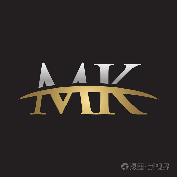 首字母mk金银耐克标志旋风logo黑色背景