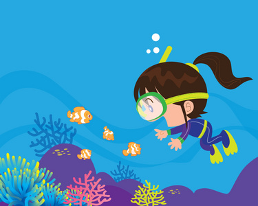 可爱女孩潜水可爱的女孩潜水员在海底照片