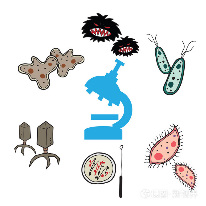 微生物学细菌和实验室卡通