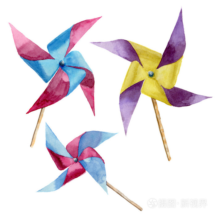 水彩纸风车一套手绘老式风车