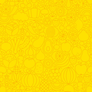 黄色的水果蔬菜线平铺模式图片