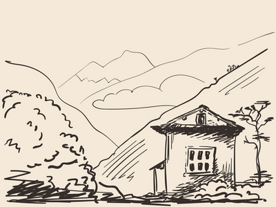 山上的房子简笔画图片
