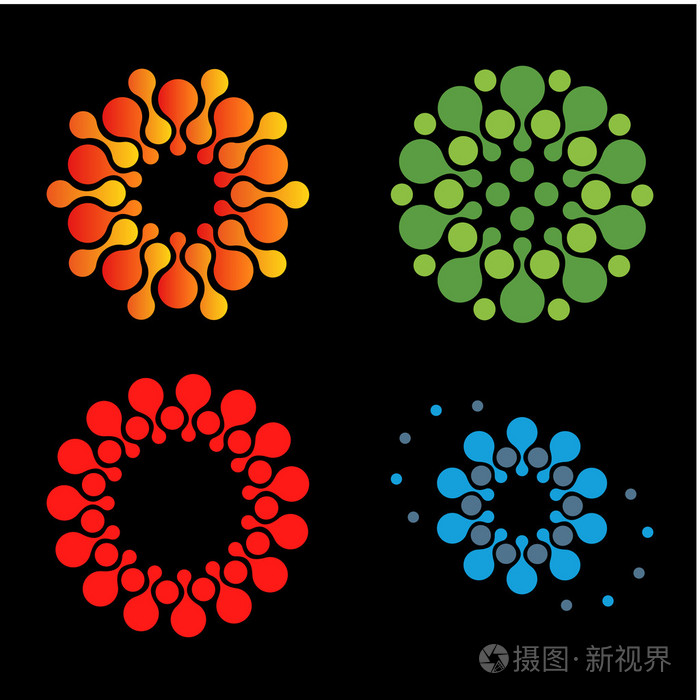矢量孤立的太阳标志设计模板抽象的点符号图标是圆形的多彩的标志集