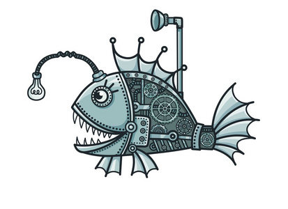 性格开朗的机械鱼.在白色背景上孤立照片