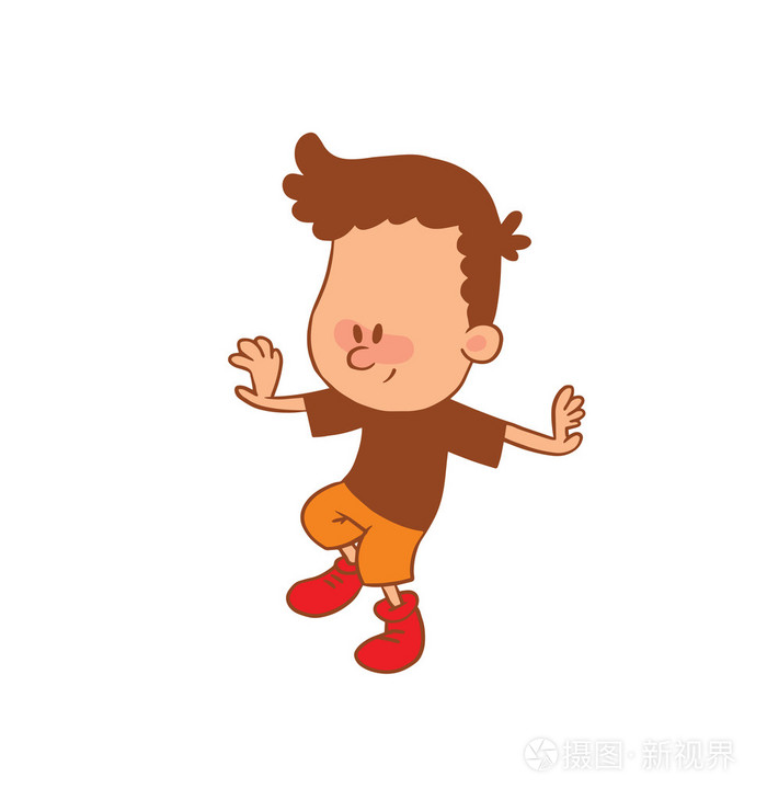 可爱的小男孩平衡单腿彩色图像