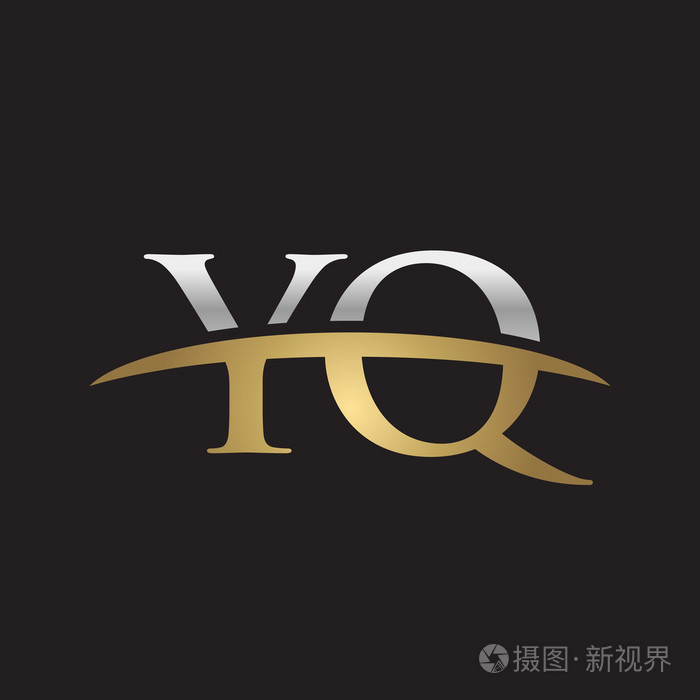 首字母yq金银耐克标志旋风logo黑色背景