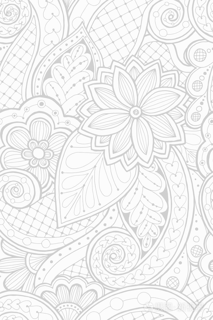 华丽的 zentangle 无缝纹理,用抽象的花的图案.