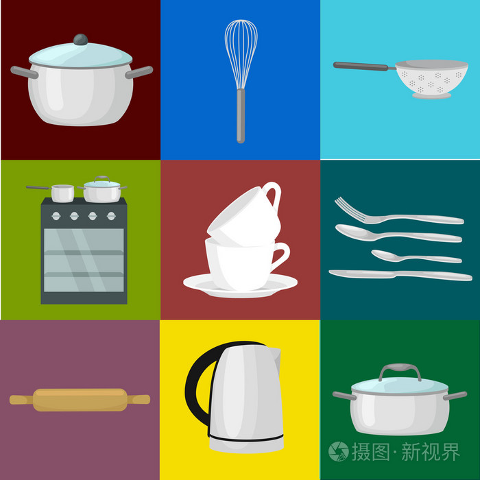 厨房用具,厨房用具及厨房用具的食物及烹饪旗帜插画-正版商用图片1of