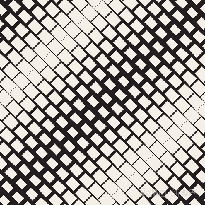 矢量无缝黑色和白色对角线矩形半色调几何图案
