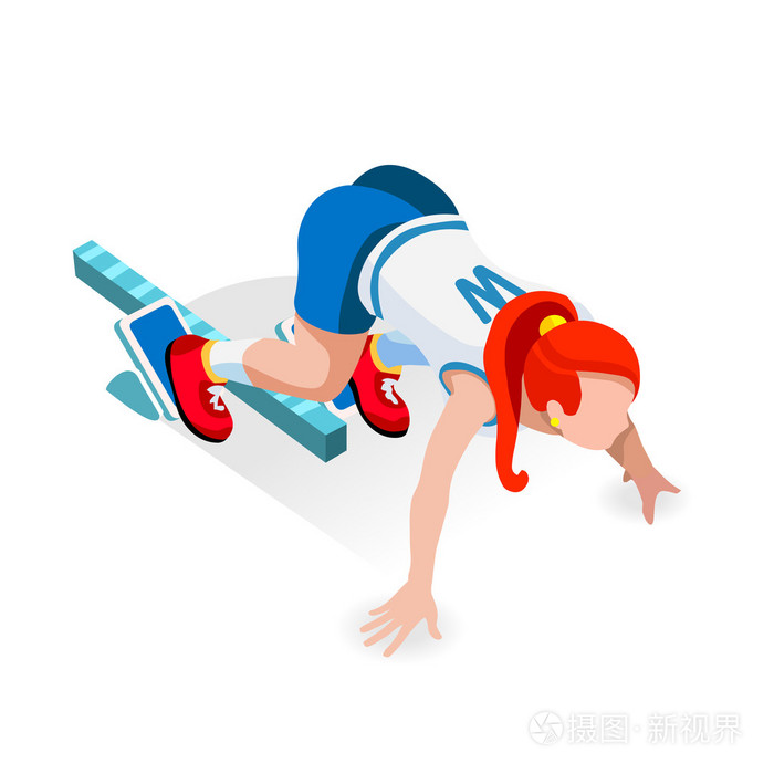 跑步起点青少年运动等距三维矢量ima
