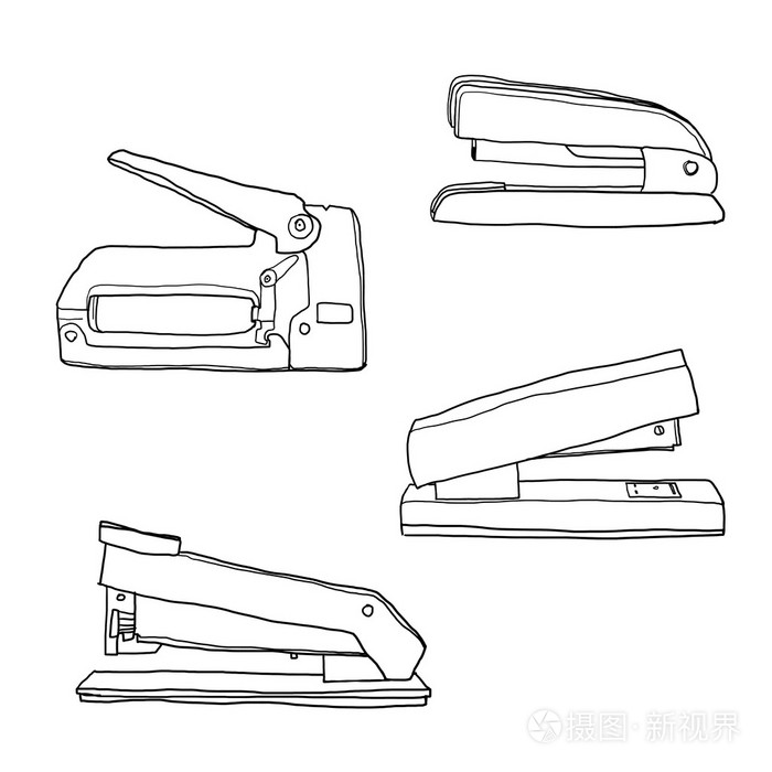 订书机老式用品线条艺术可爱插图