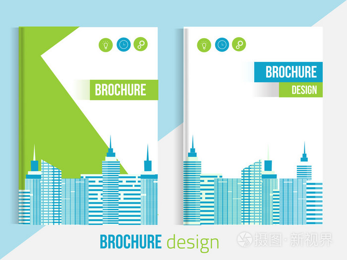 矢量宣传册封面模板与模糊城市景观和行集。专业业务演示。A4 大小年度报告模板。清洁产品目录