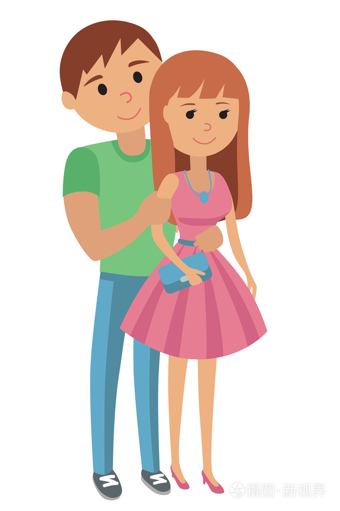 几个年轻的男人和女人拥抱.白色背景手绘上孤立的矢量图