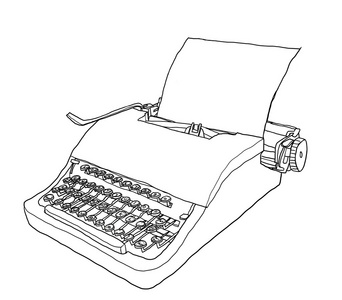 黄打字机老式线艺术绘画可爱图图片