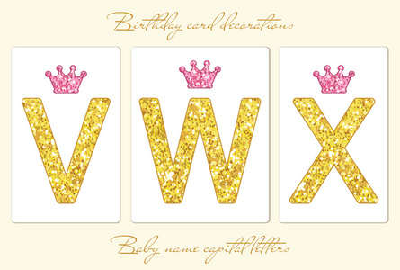 戴着皇冠的金色闪光字母图片