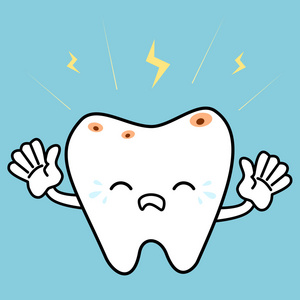 哭生病卡通牙龋齿矢量概念图图片