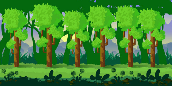 森林游戏背景 2d 应用程序.矢量设计.图素水平.大小 1024 x 512.