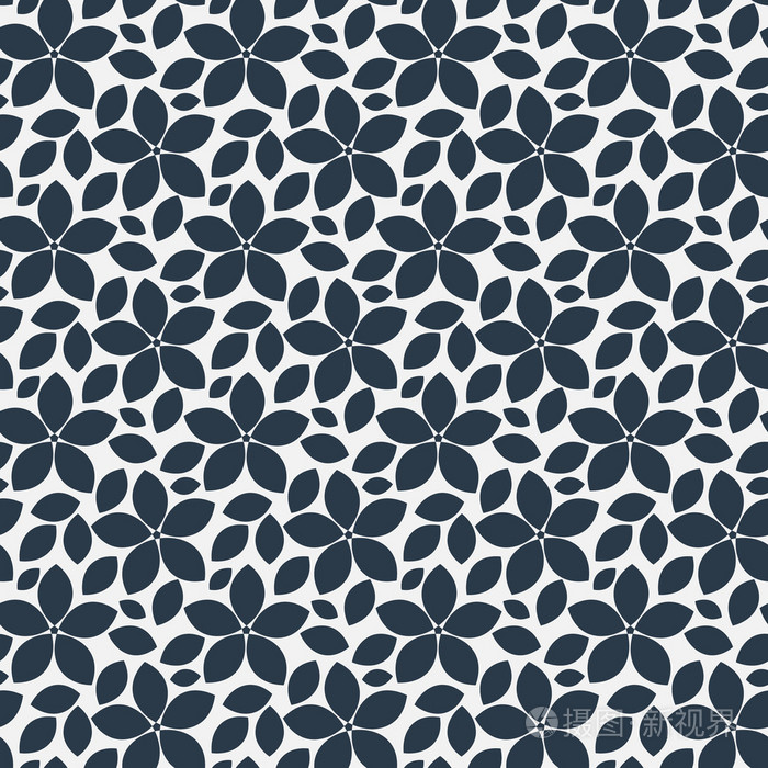 单色点缀程式化的树叶.几何时尚背景.矢量重复纹理.现代平面设计