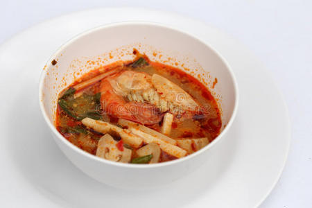 泰国 午餐 盘子 烹调 海鲜 对虾 柠檬 烹饪 蘑菇 草本植物