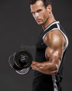 肖像 白种人 肌肉 力量 肱二头肌 健美 训练 运动员 健身