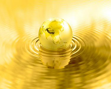 金色地球行星金色液体涟漪