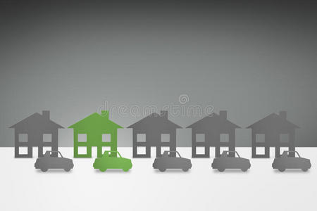 绿色家庭住宅和汽车概念