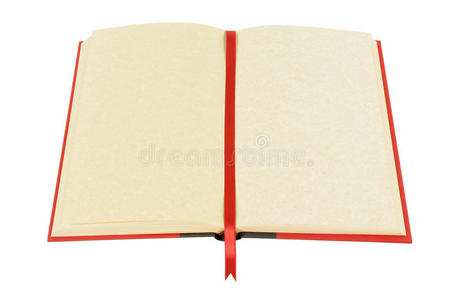 空白红皮书与书签，打开，空白页，隔离在白色背景，复制空间
