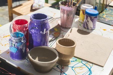 调色板 刷子 绘画 爱好 教育 画家 创造力 制表符 杯子