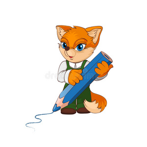 卡通狐狸人物用大铅笔。