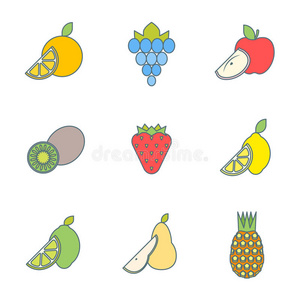 彩色轮廓各种水果图标