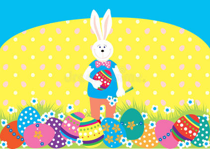 复活节卡片与兔子和鸡蛋