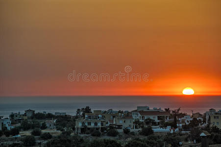 美丽的 塞浦路斯 夏天 风景 村庄 海岸线 地中海 天空