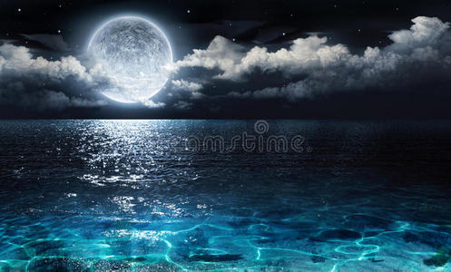 幻想 满的 月光 浪漫的 月亮 地平线 星星 泻湖 浪漫
