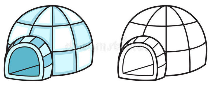 冰屋和极地冰雪背景在传统的服装,北极动物,圆顶冰屋房子的爱斯基摩