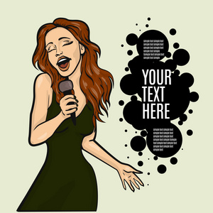 矢量图的一个唱歌的女人.卡拉 ok 晚会.复制空间插画
