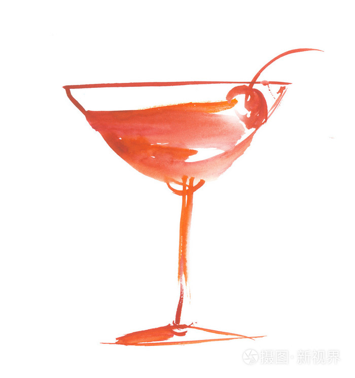 热带夏季鸡尾酒在白色的孤立的水彩画
