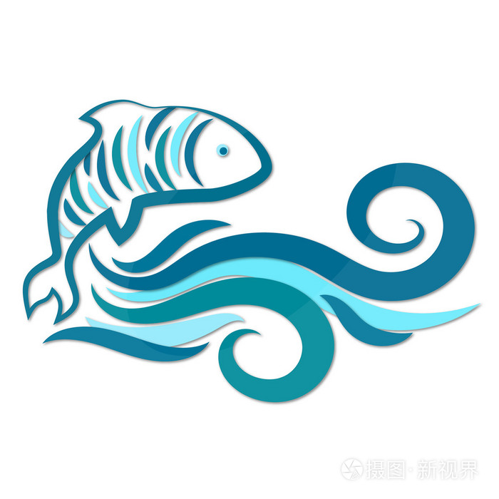 鱼和水的波浪轮廓