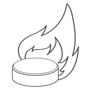 绘图火着火情况下,冰球运动设备黑白轮廓绘图照片