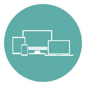 设备图标︰ 孤立的智能手机, 平板电脑, 笔记本电脑和台式电脑平板上