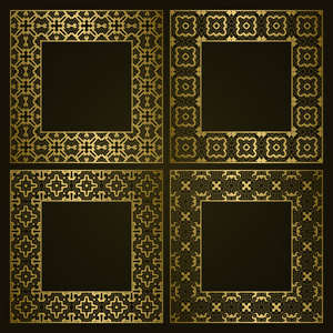 金色方形框架组传统装饰边框图片