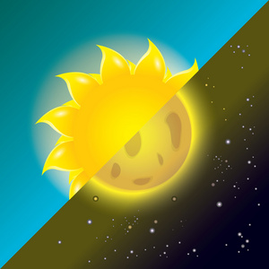 在白天和黑夜的天空,太阳和月亮照片