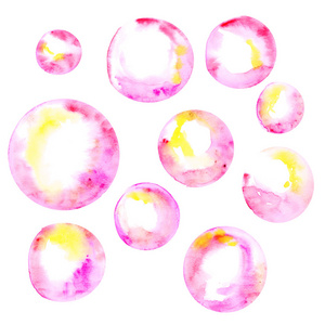 玫瑰玫瑰色水彩水彩泡泡手绘元素. 玫瑰色,彩色照片