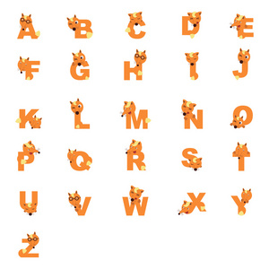 动漫狐狸字母字母 a 到 z 狐狸, 矢量照片