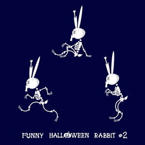 在空间中的搞笑怪物可爱又搞笑的骨架兔子,在不同的姿势︰ 活动, 舞蹈