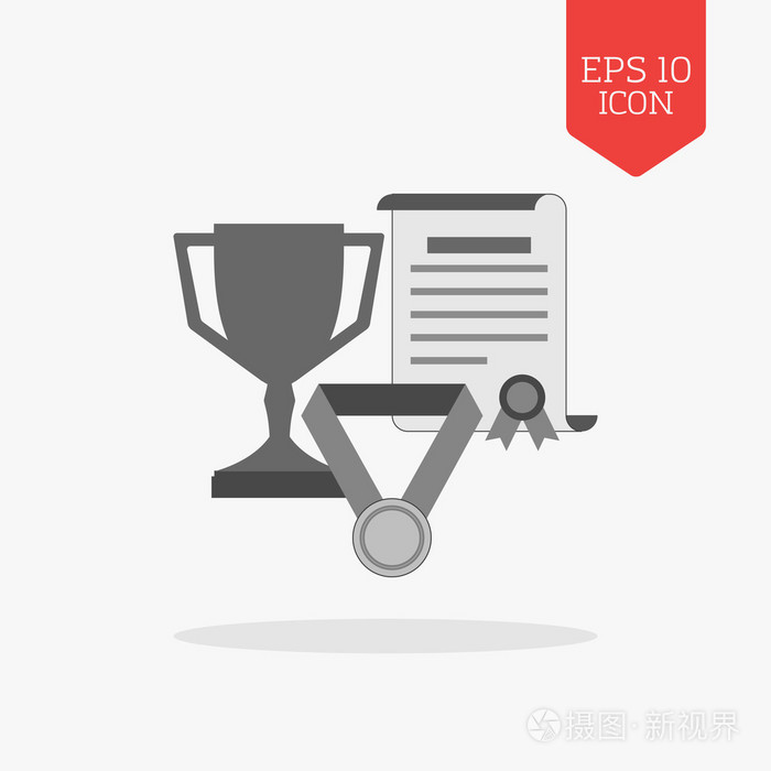奖成果概念图标平面设计的灰色颜色的象征