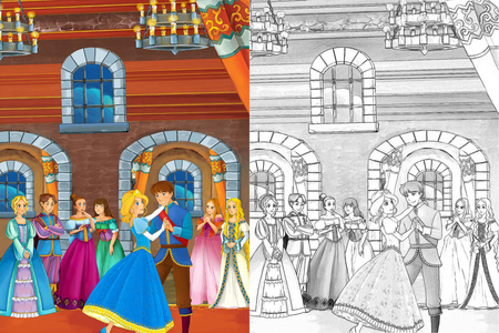 王子和公主在城堡会议厅跳舞图片