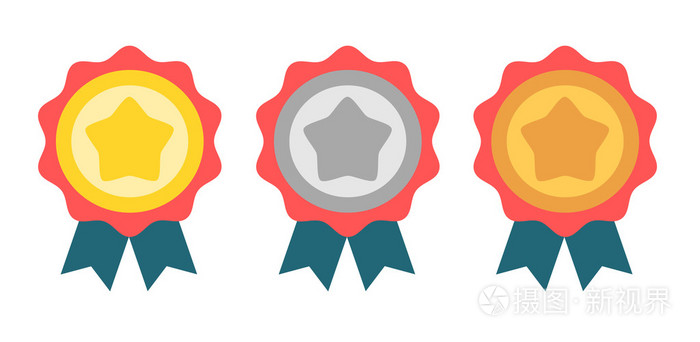 可爱的卡通平金银牌和铜牌奖牌徽章设置矢量图插画-正版商用图片1otx8