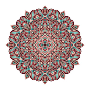 在印度风格的水彩曼荼罗.白色背景上孤立的传统花边照片