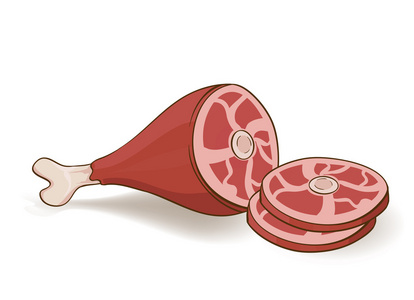 卡通烤的火腿切片上白色.牛排的猪肉.矢量照片