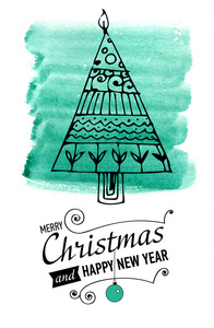 圣诞节和新年卡与手绘涂鸦图片